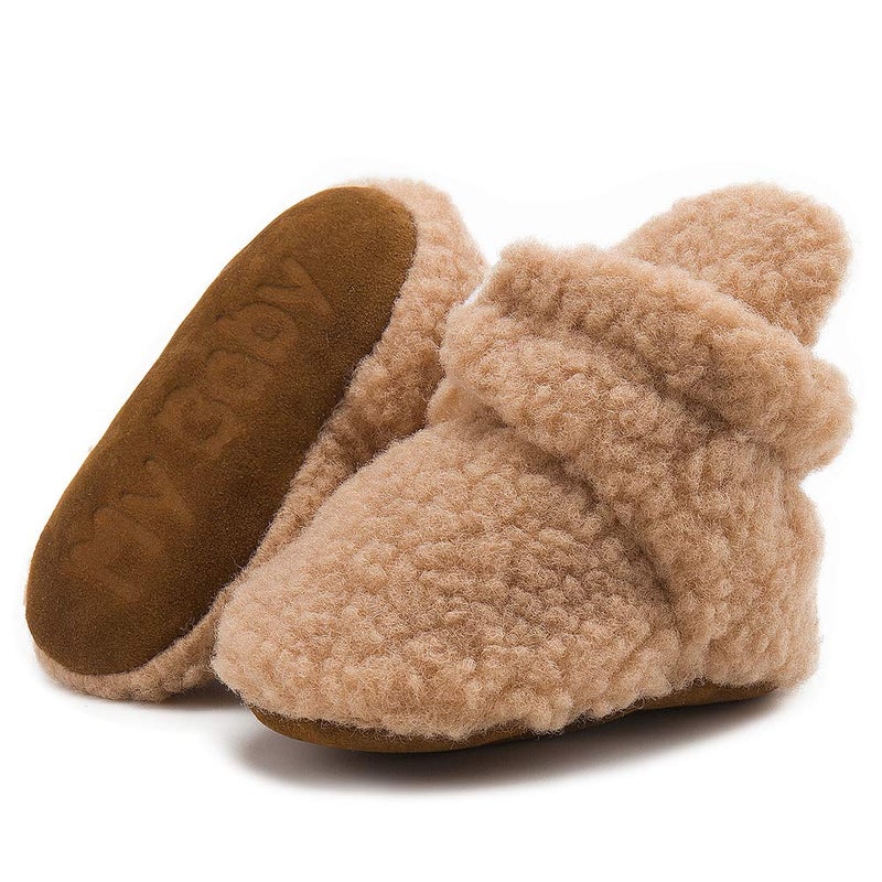 Babelvit Newborn Baby Boy Girl Soft Fleece Booties Stay On Infant Slippers Socks Shoe Non Skid Gripper Toddler First Walkers Winter Ankle Crib Shoes - Image 1